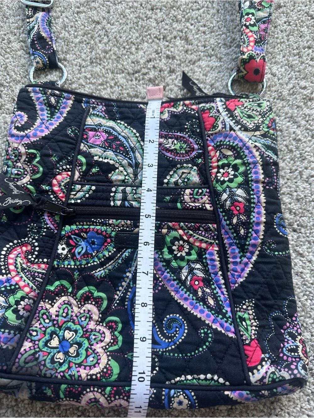 Vera Bradley Retired Kiev Paisley Hipster Crossbody Bag Black Multi Zip Pockets